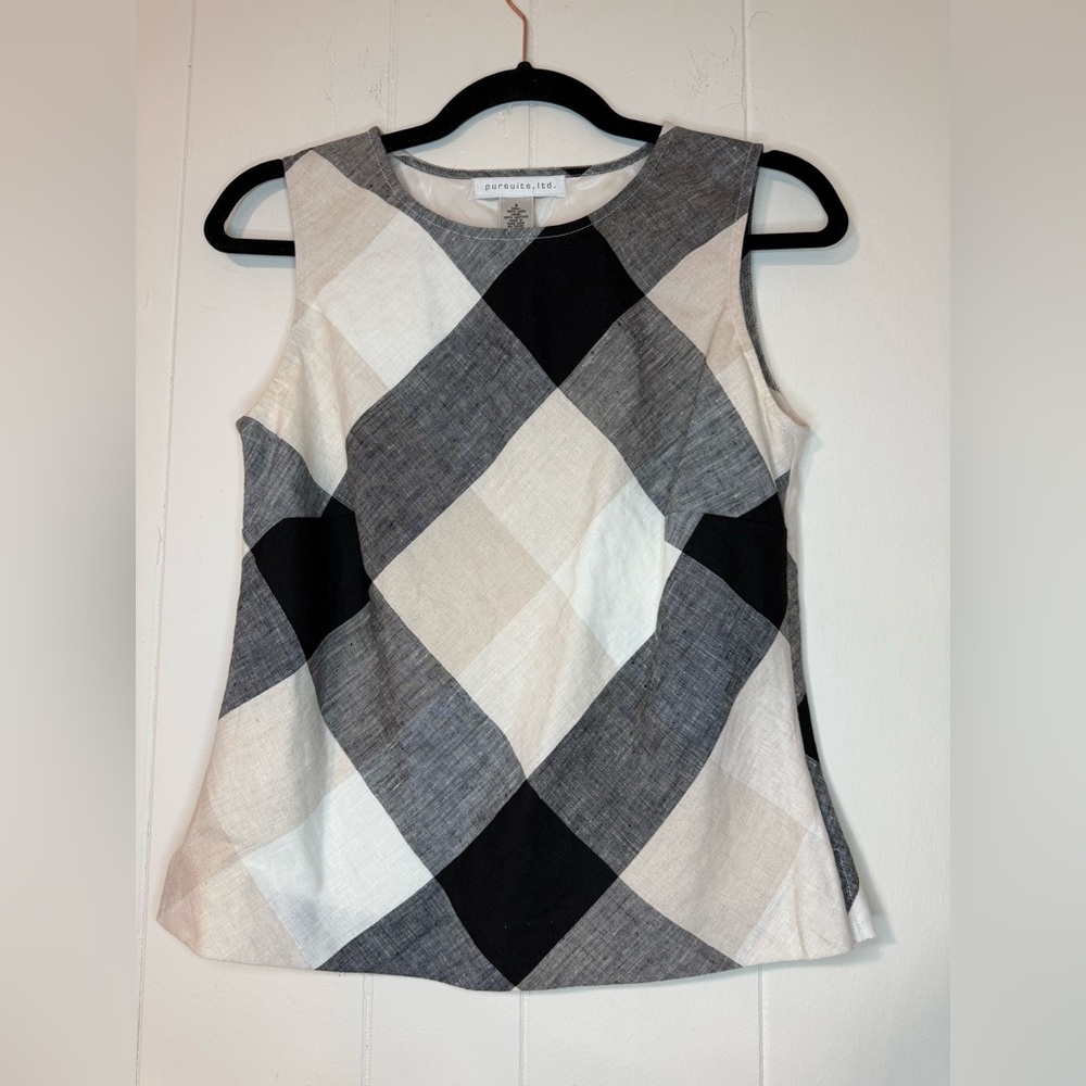Pursuit ltd Sleeveless Diamond-Check blouse in Black, Gray & Cream